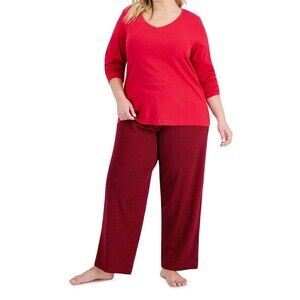 Charter Club Womens Plus Size 2-Piece T-Shirt Pajama Set, Tiny Buffalo Check,2XL